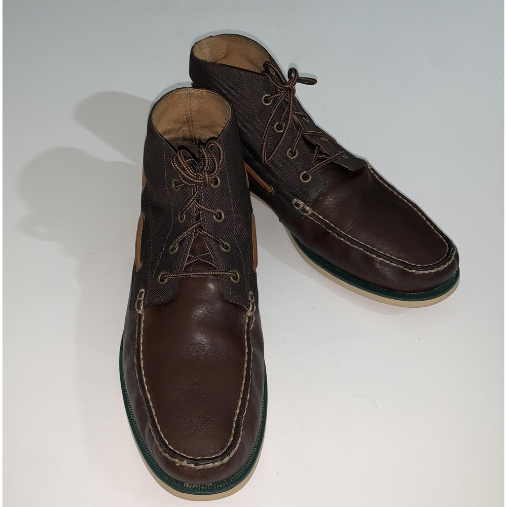 Polo Ralph Lauren Brawley Shoes Mens Size 12D Brown Leather Canvas Boat Lace Up